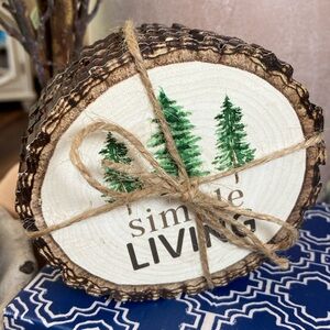 NEW! Rustic Farmhouse Lodge Evergreen Christmas Tree Simple Living Coaster Set